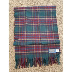 Pendleton 100% Virgin Wool Red Teal Blue Plaid Scarf
